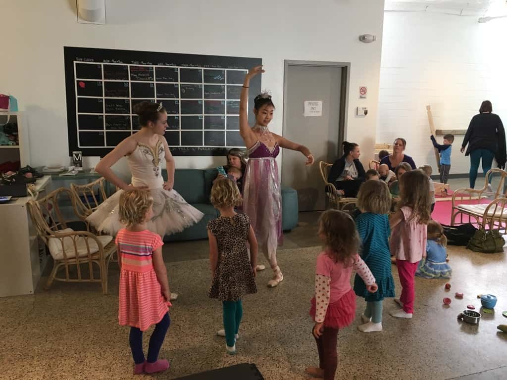 It was great seeing our preschool playdate friends today at Red Balloon! The girls loved our extra long playdate, lunch with friends, and especially the surprise visit from some Cinderella dancers.