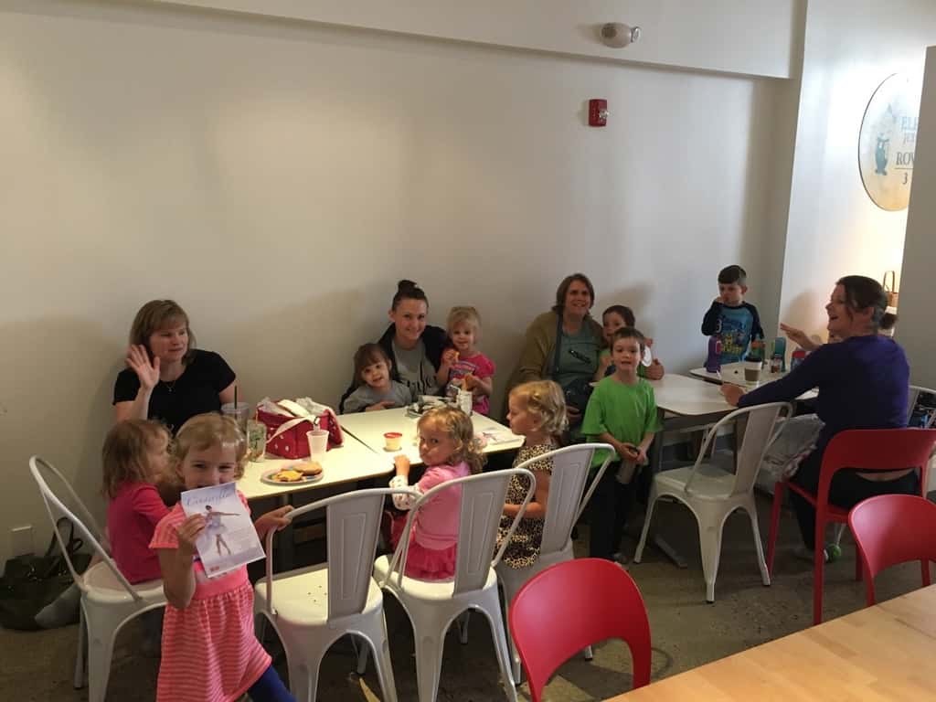 It was great seeing our preschool playdate friends today at Red Balloon! The girls loved our extra long playdate, lunch with friends, and especially the surprise visit from some Cinderella dancers.