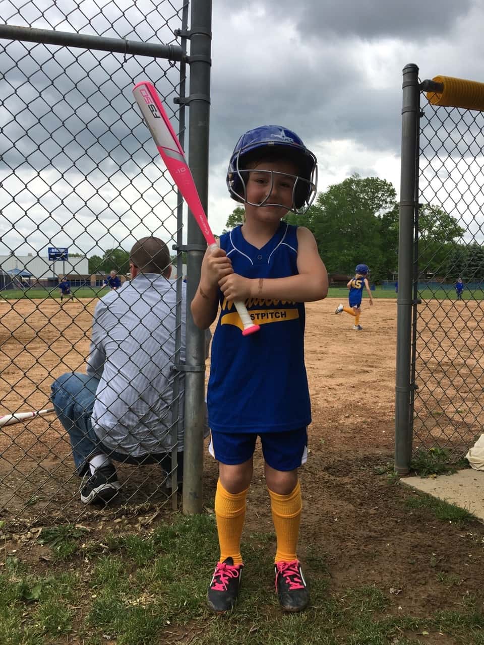 Abby had two at bats, scored two points, and had a really good time at her first softball game!