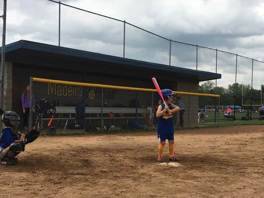 Abby had two at bats, scored two points, and had a really good time at her first softball game!