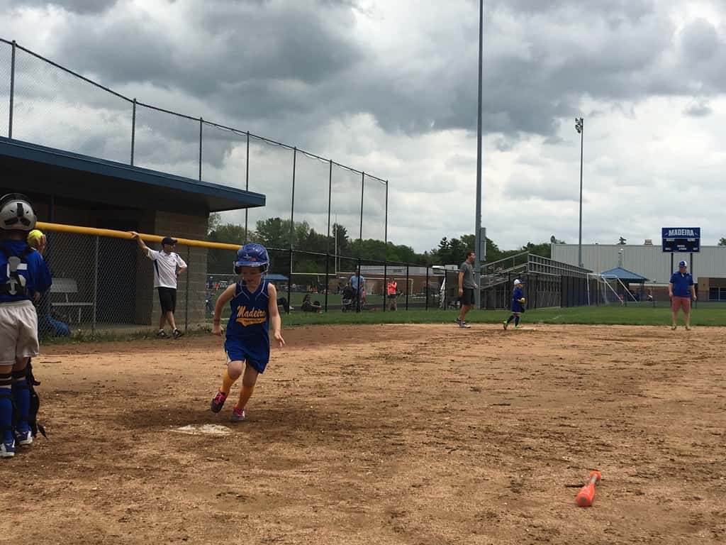 Abby had two at bats, scored two points, and had a really good time at her first softball game!