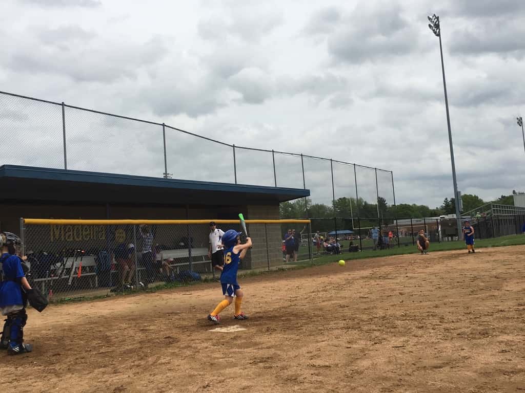 Abby had two at bats, scored two points, and had a really good time at her first softball game!