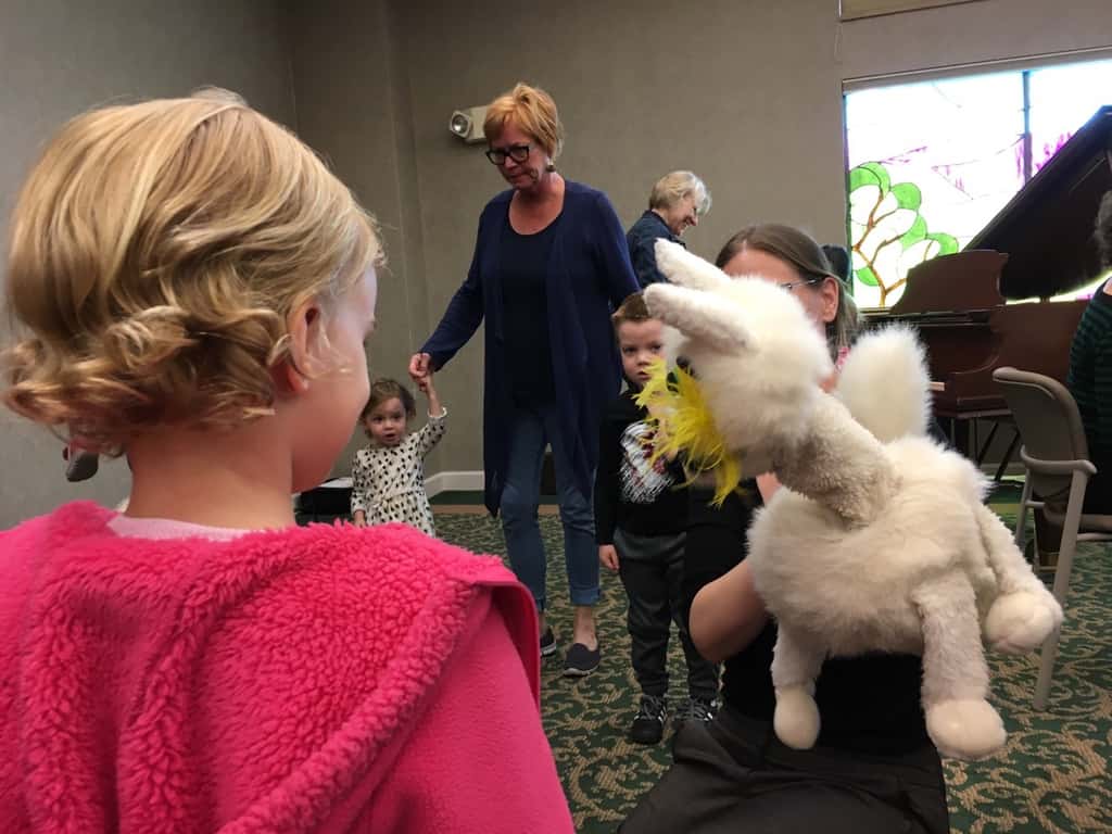 Gwen sat on my lap, but Josie boldly participated in the Peanut Butter and Jam concert today.