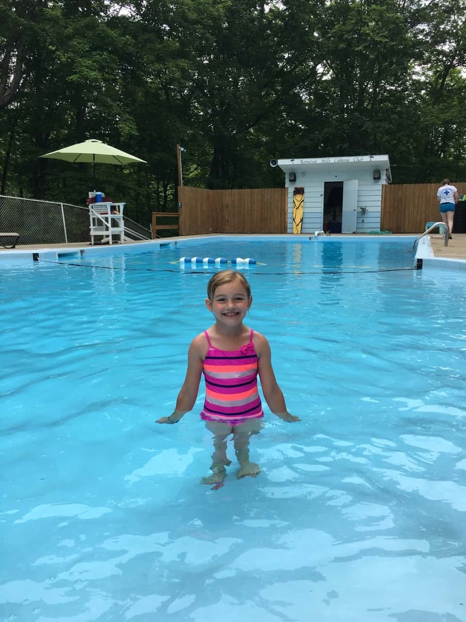 Great opening day at the pool! Abby was the first one in!