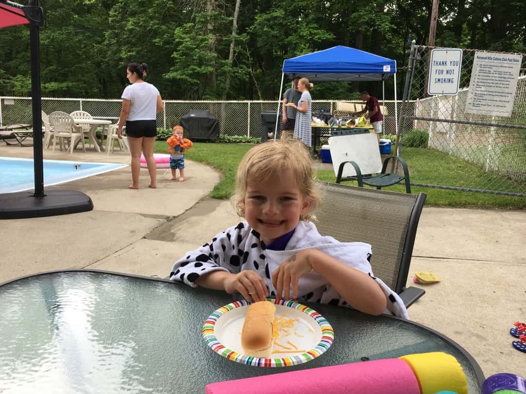 Great opening day at the pool! Abby was the first one in!