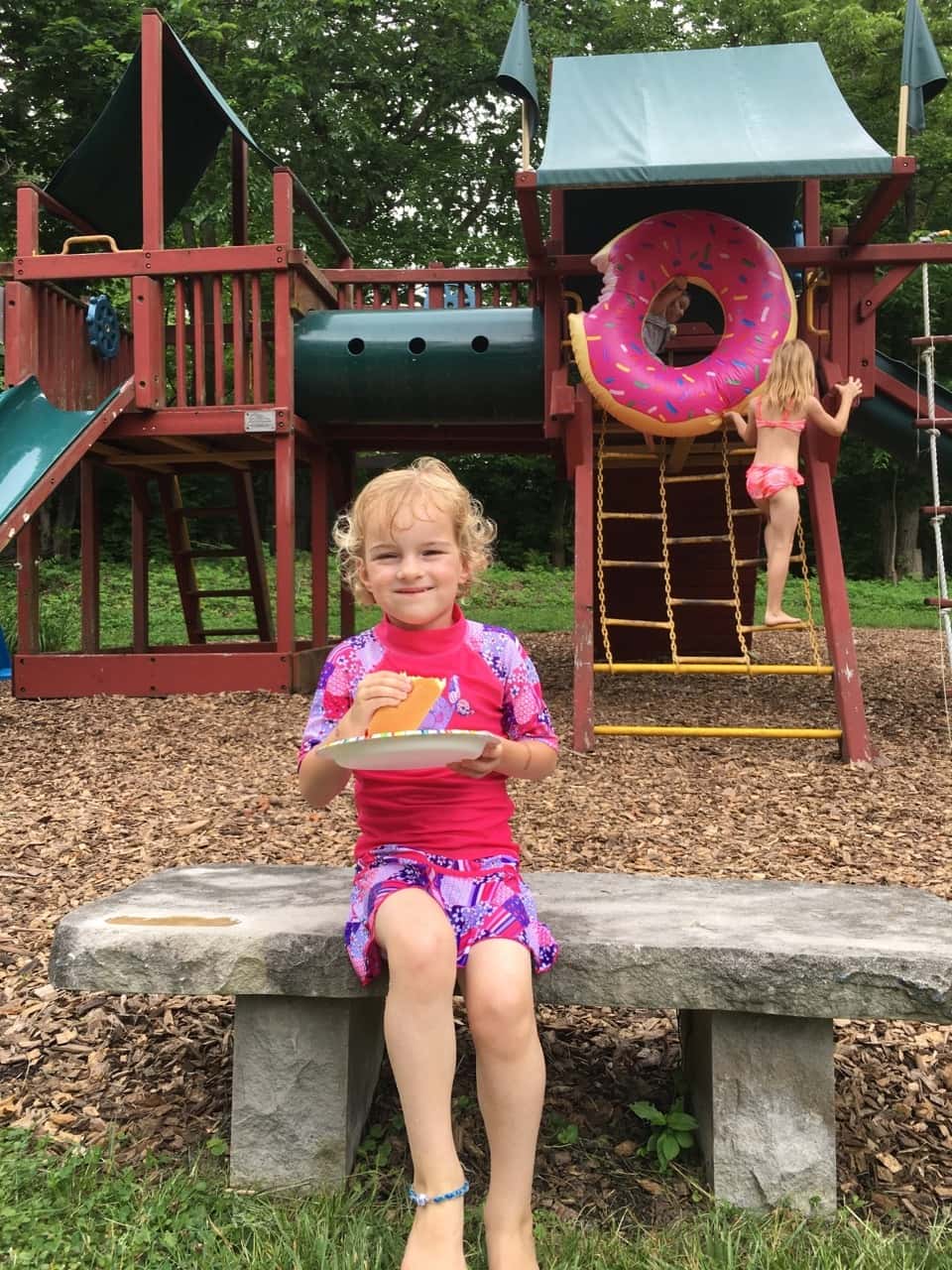 Great opening day at the pool! Abby was the first one in!