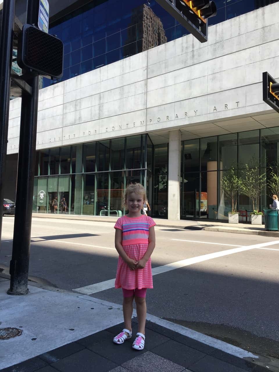 Girl date #2: Josie loved our urban adventure today. She was especially fond of the art activities and yoga at the Contemporary Arts Center. I wonder if she’ll fondly remember how I gave her tired legs a break by giving her a piggyback ride from Smale to Graeters.