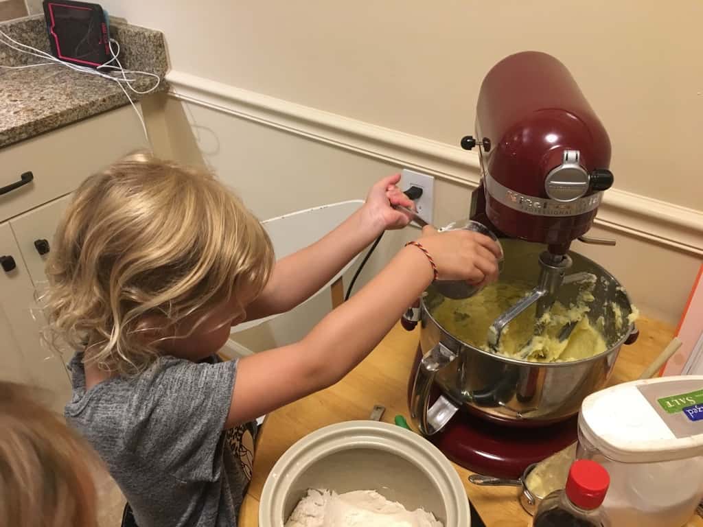 What do you do with three busy girls on a rainy day? You go bowling with friends, and reluctantly agree to a baking project that “you’re not allowed to help with.” Later you help clean up the mess.