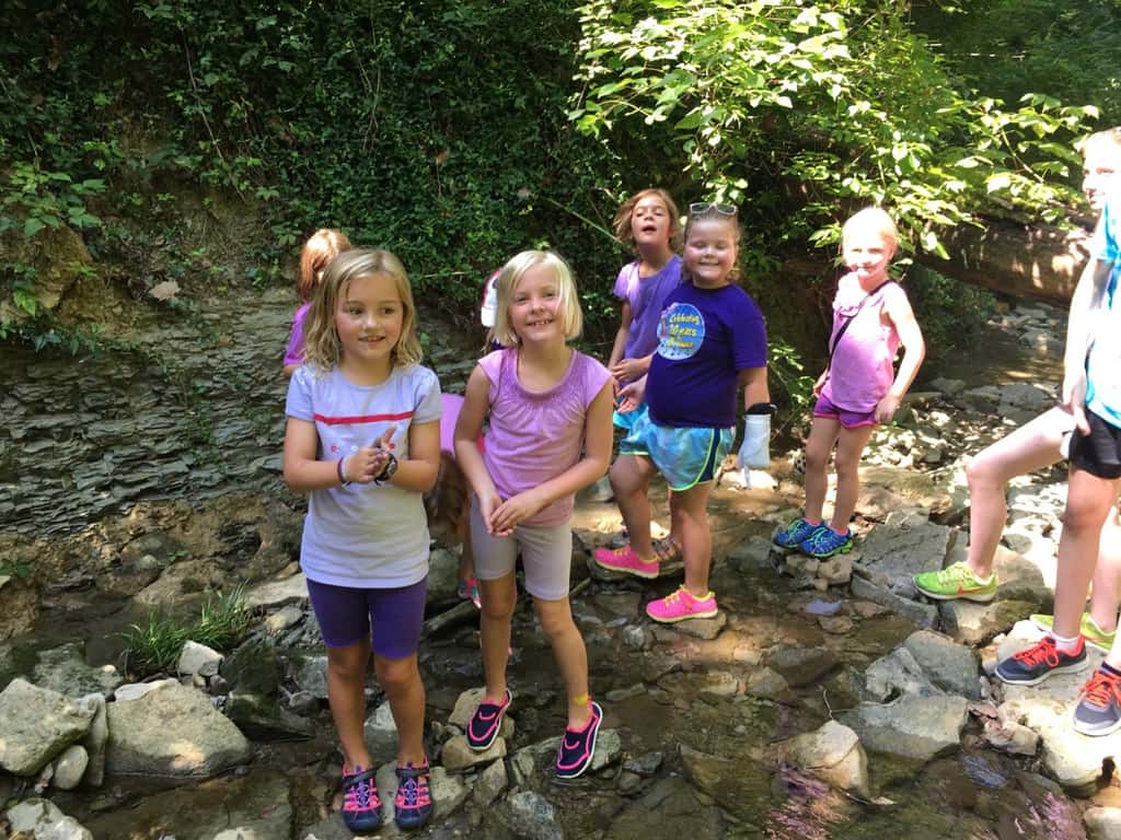 It’s unbelievable that tomorrow is already our halfway point for “Camp Hogwoods” Girl Scout Camp at French Park! So far, we’ve hiked, walked through the creek, played with clay, tie-dyed t-shirts, played games like Drip Drip Drench, watched a magic show, decorated banners and bandanas, performed friendship skits, sent PAs to Azkaban, gone on a scavenger hunt, visited with Zoo animals, made SWAPS, learned first aid skills, and more! It’s been a busy, but fun week.