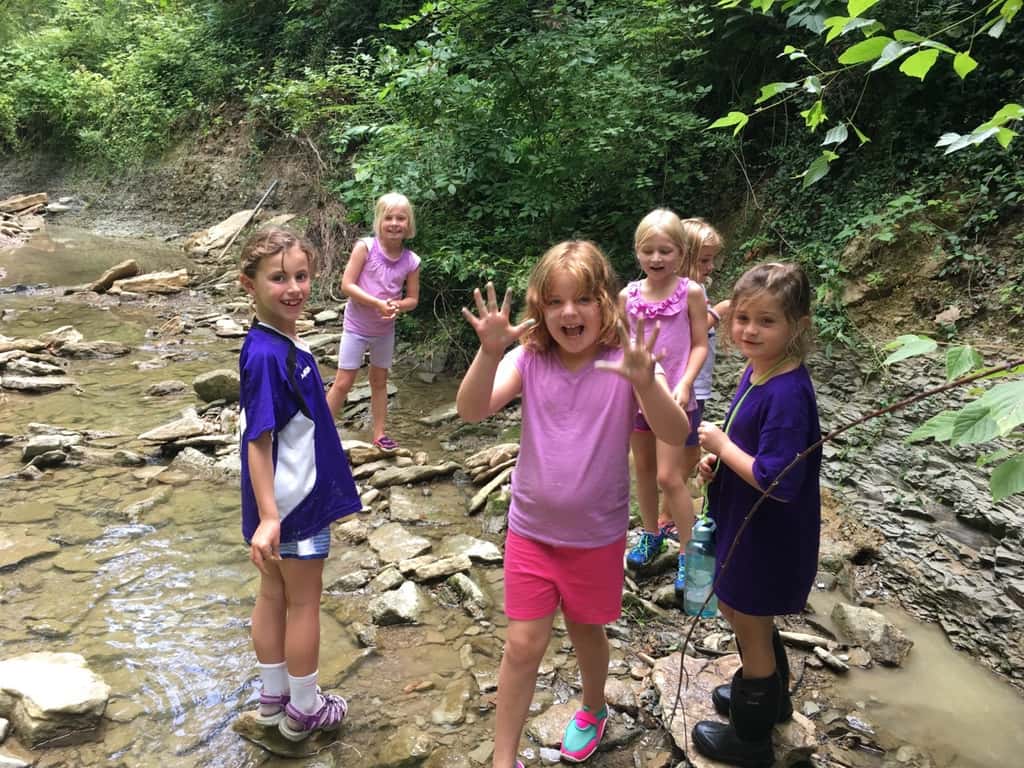 It’s unbelievable that tomorrow is already our halfway point for “Camp Hogwoods” Girl Scout Camp at French Park! So far, we’ve hiked, walked through the creek, played with clay, tie-dyed t-shirts, played games like Drip Drip Drench, watched a magic show, decorated banners and bandanas, performed friendship skits, sent PAs to Azkaban, gone on a scavenger hunt, visited with Zoo animals, made SWAPS, learned first aid skills, and more! It’s been a busy, but fun week.