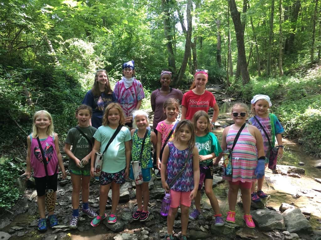 It’s unbelievable that tomorrow is already our halfway point for “Camp Hogwoods” Girl Scout Camp at French Park! So far, we’ve hiked, walked through the creek, played with clay, tie-dyed t-shirts, played games like Drip Drip Drench, watched a magic show, decorated banners and bandanas, performed friendship skits, sent PAs to Azkaban, gone on a scavenger hunt, visited with Zoo animals, made SWAPS, learned first aid skills, and more! It’s been a busy, but fun week.