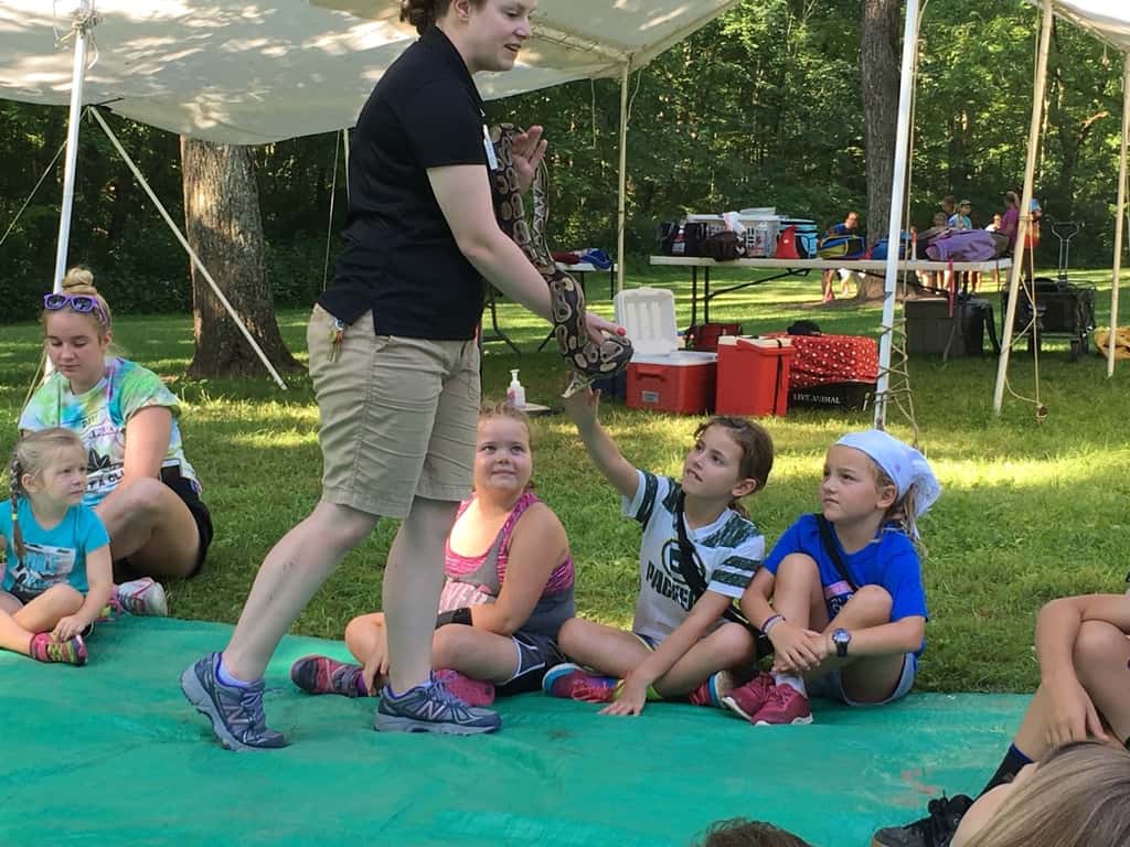 It’s unbelievable that tomorrow is already our halfway point for “Camp Hogwoods” Girl Scout Camp at French Park! So far, we’ve hiked, walked through the creek, played with clay, tie-dyed t-shirts, played games like Drip Drip Drench, watched a magic show, decorated banners and bandanas, performed friendship skits, sent PAs to Azkaban, gone on a scavenger hunt, visited with Zoo animals, made SWAPS, learned first aid skills, and more! It’s been a busy, but fun week.