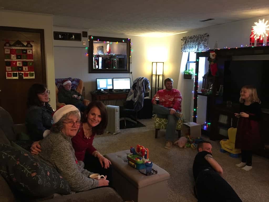 A rare gathering of all five sisters on Christmas Eve, and another fun Christmas morning with Auntie Em.