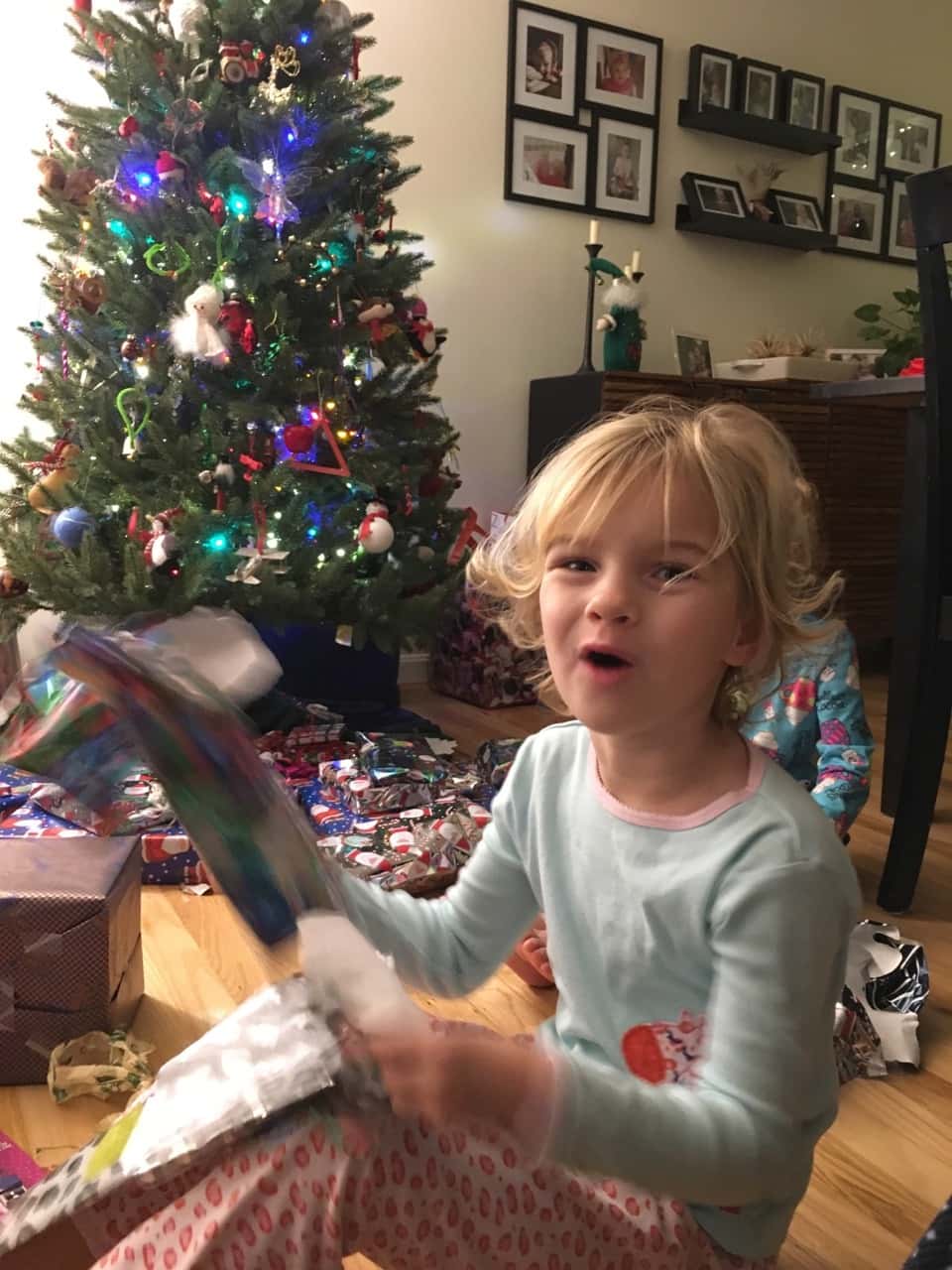 A rare gathering of all five sisters on Christmas Eve, and another fun Christmas morning with Auntie Em.