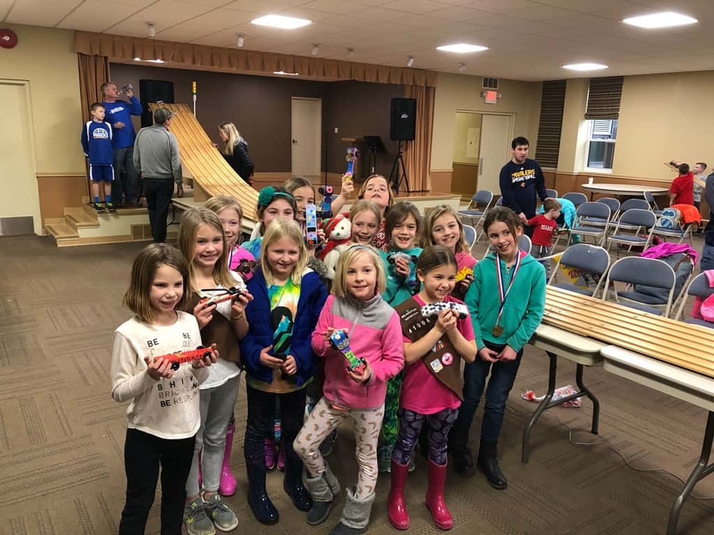 What a fun Girl Scout day - Pinewood Derby and Cosmic Bowling!