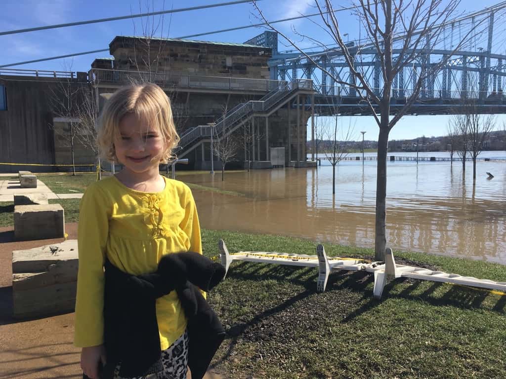 A flooded river, and waffles
