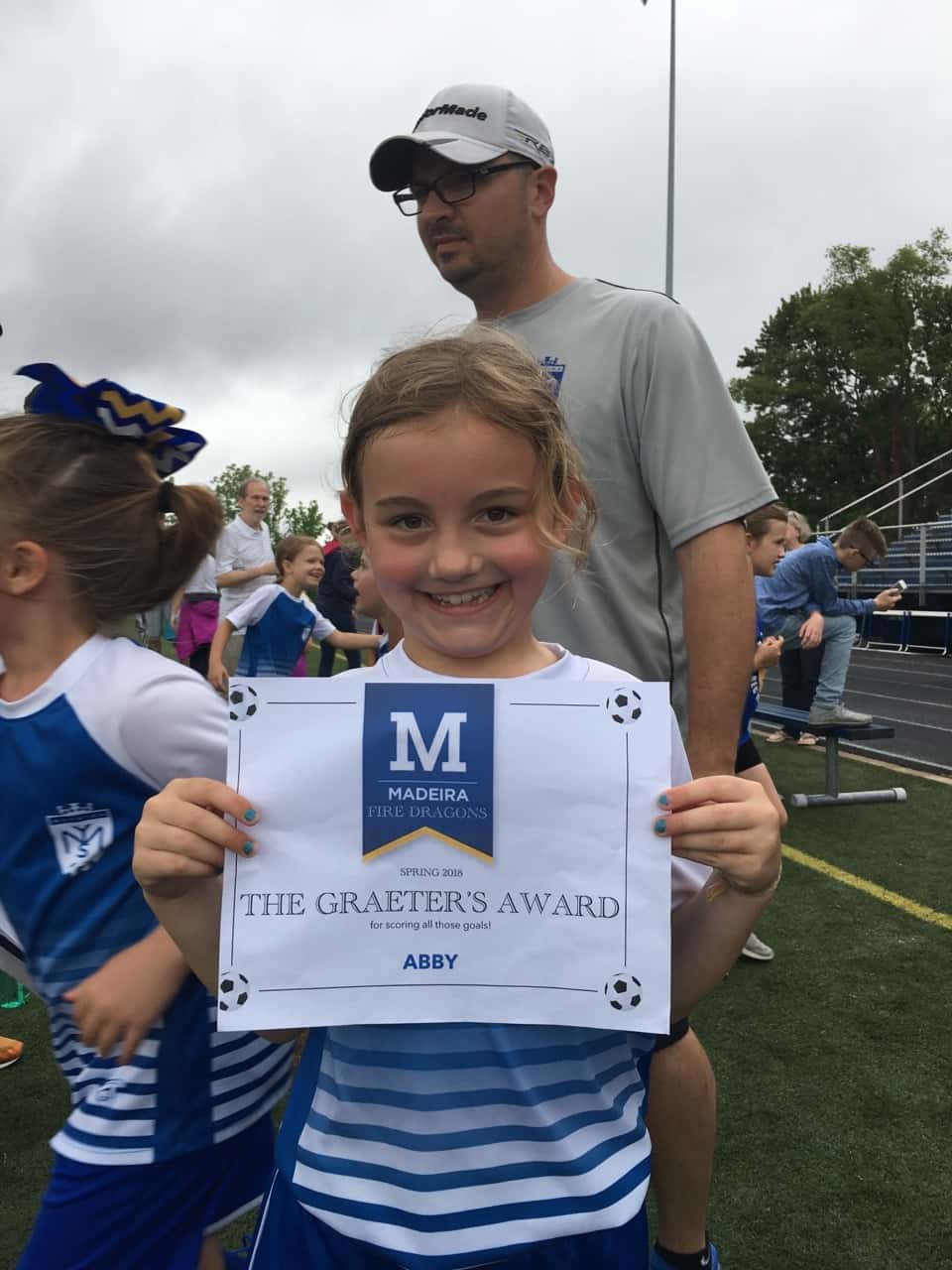 Last soccer game of the season was a tie, and Abby scored a goal!