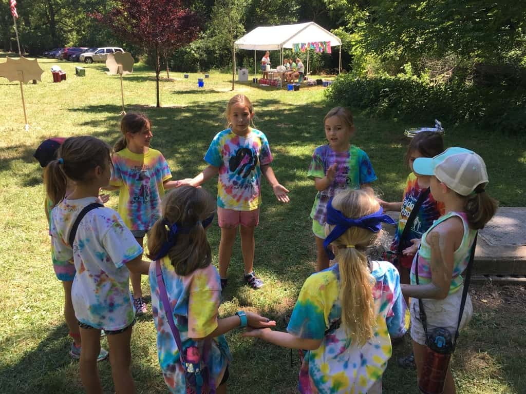 We had another good day at Girl Scout camp! In addition to hiking and creeking, the girls showed off their storytelling and drawing skills for our all-camp comic, added to their nature notebooks, learned fun Girl Scout games from the Red Unit, tie-dyed t-shirts, played drip drip drench, sang songs to the Pixies, and more!