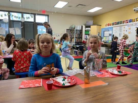 The girls enjoyed their kindergarten class holiday party, but were sad that it was their last day with their nice substitute teacher, Ms. Longwell.