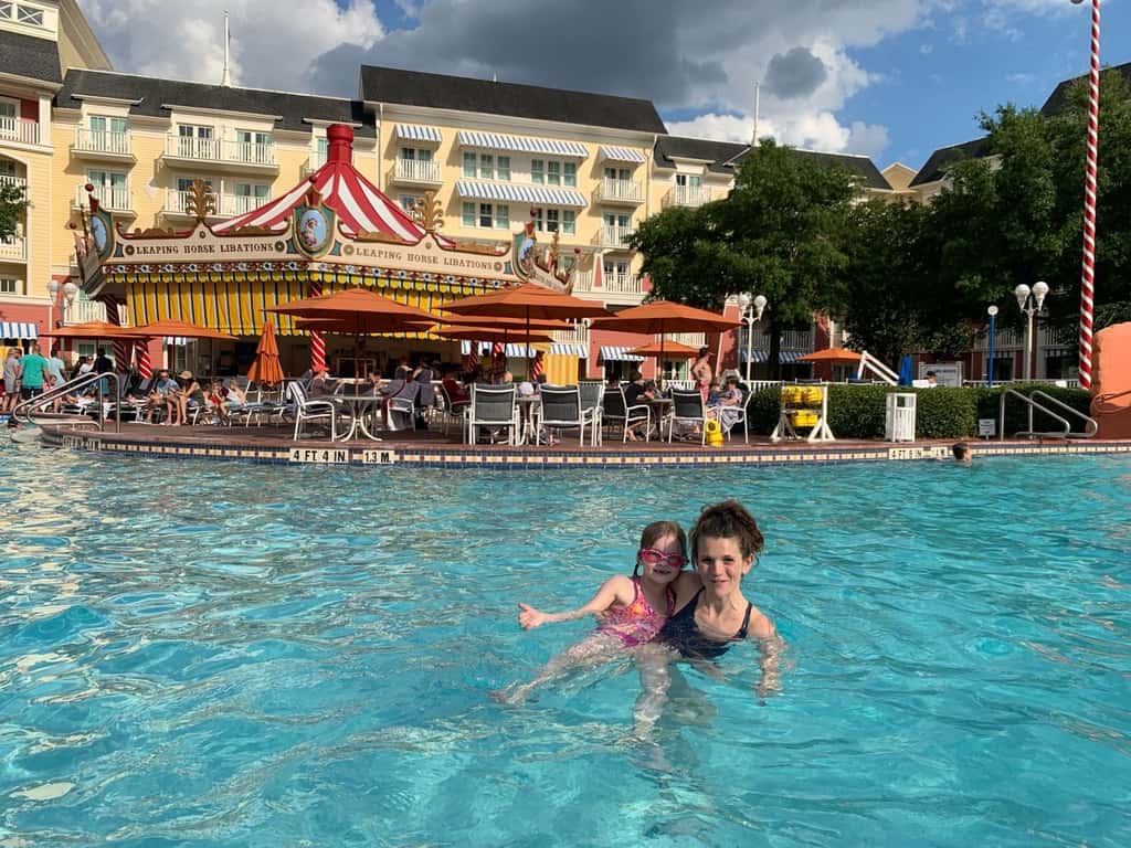 Our first day at Disney, a resort day at the Boardwalk Inn, was so much fun! The girls especially LOVED the water slide! (We talked Josie, our cautious rider, into trying it. Her reaction: “I actually liked that!” And then she rode it non-stop for an hour.)