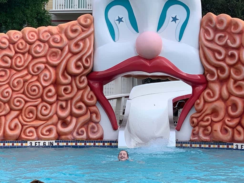 Our first day at Disney, a resort day at the Boardwalk Inn, was so much fun! The girls especially LOVED the water slide! (We talked Josie, our cautious rider, into trying it. Her reaction: “I actually liked that!” And then she rode it non-stop for an hour.)