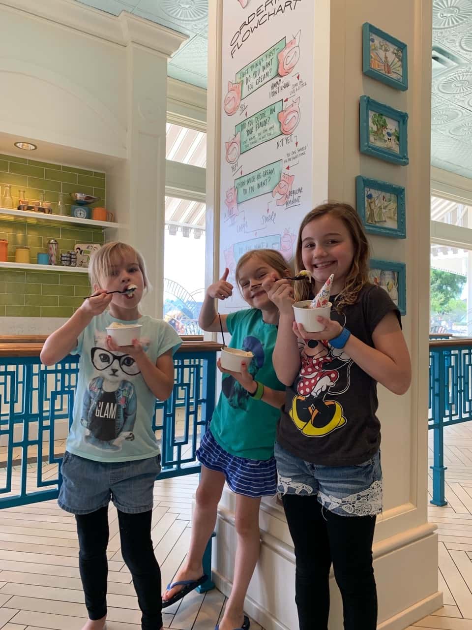 Our “restful” resort day at Disney included a thunderstorm, high winds, and cooler temps. We still enjoyed some arcade fun, lunch at Disney Springs, a surrey bike ride around the Boardwalk, swimming, a boat ride, and entertaining shows on the Boardwalk. Thank goodness the pools are heated!