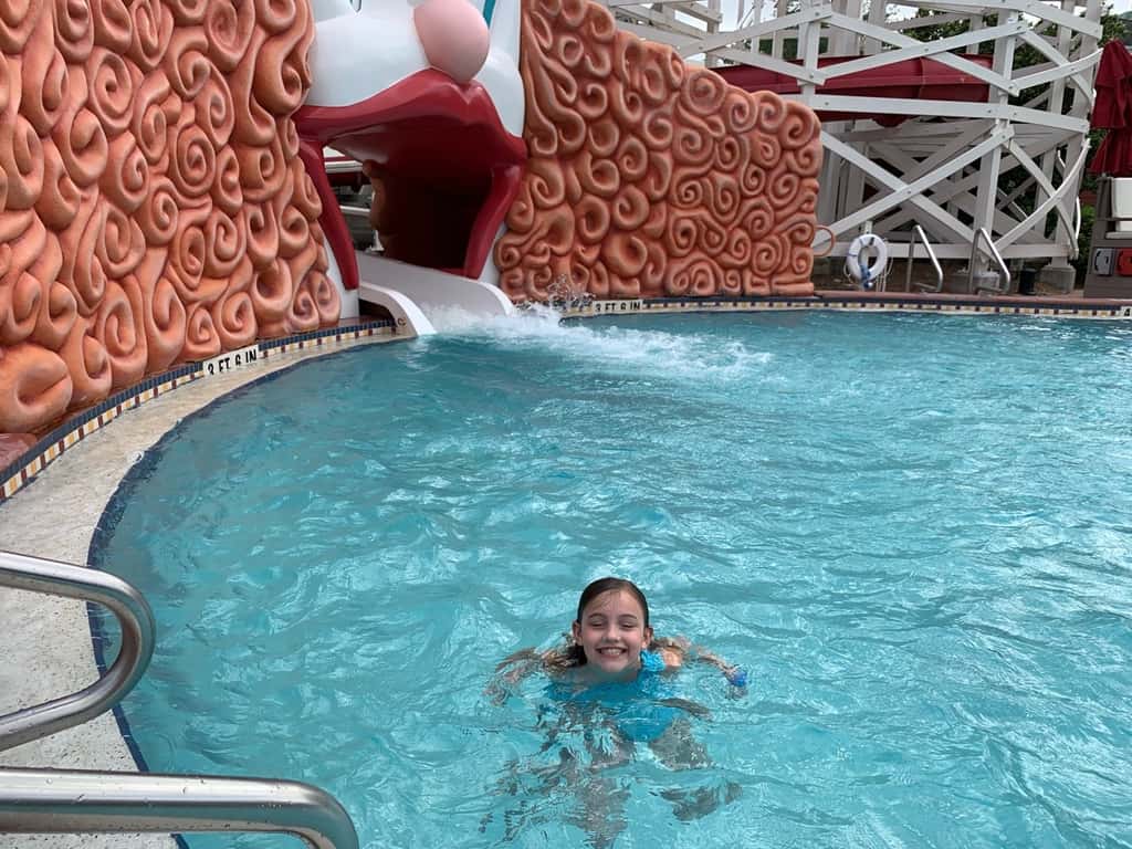 Our “restful” resort day at Disney included a thunderstorm, high winds, and cooler temps. We still enjoyed some arcade fun, lunch at Disney Springs, a surrey bike ride around the Boardwalk, swimming, a boat ride, and entertaining shows on the Boardwalk. Thank goodness the pools are heated!