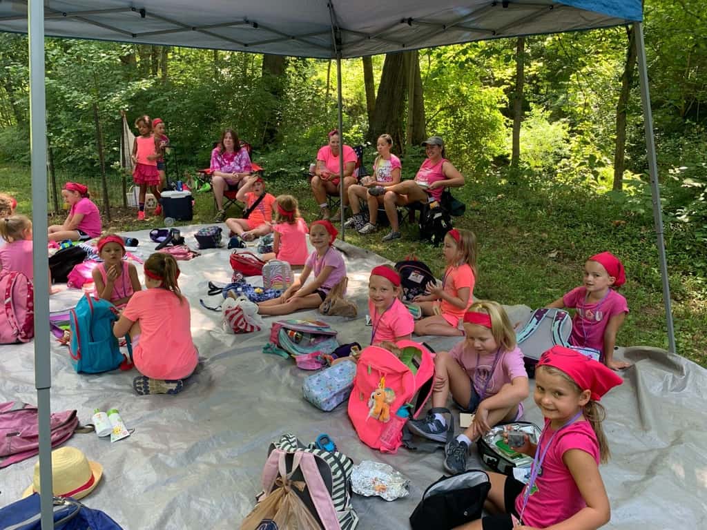 We all had an awesome first day at Girl Scout camp! Abby adventured with some friends and other leaders in the green unit, while I led Gwen and Josie in the pink unit.