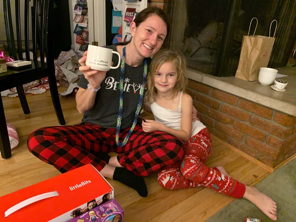 Abby tried to stay up to catch Santa; no luck. Christmas morning featured lots of fun new toys for our maker space.