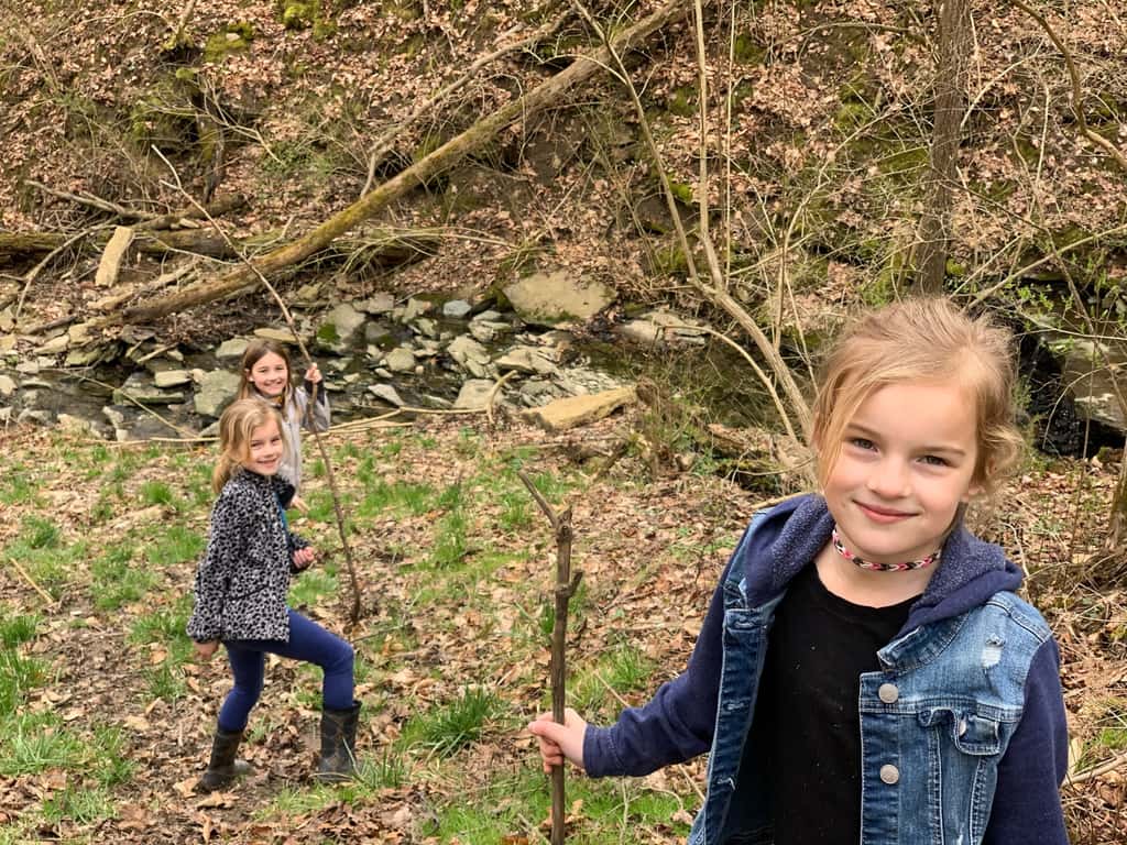 Socially distanced, but not socially isolated. Abby and I got together with some other neighbors to cut fabric for face masks to donate, and joined a group to help some elderly neighbors with yard work this weekend. Today, we explored the KHCC Greenbelt, and the girls loved it! So fun!